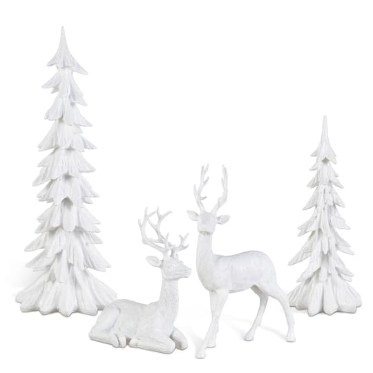 Glitzhome® White Reindeer with Tree Christmas Table Décor Set